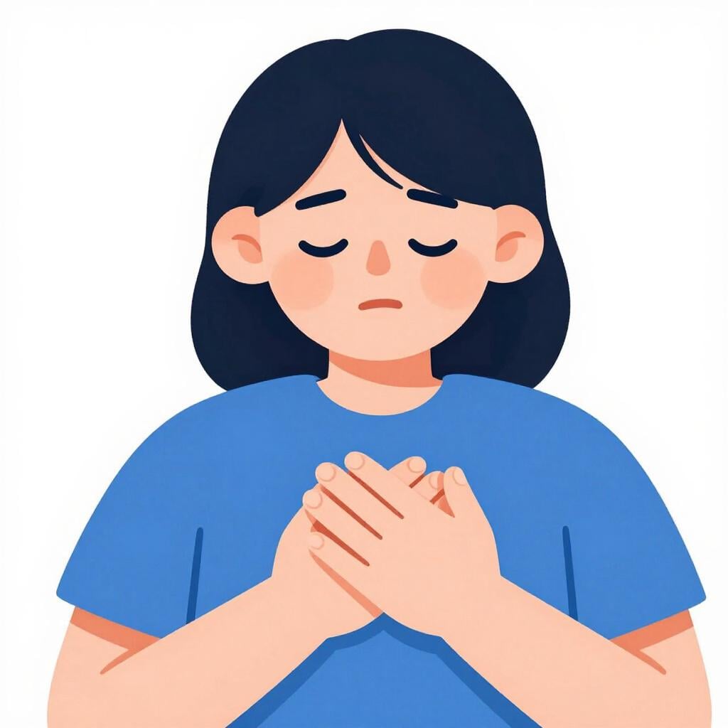 A person with their hands over their heart, looking moved and deeply touched.