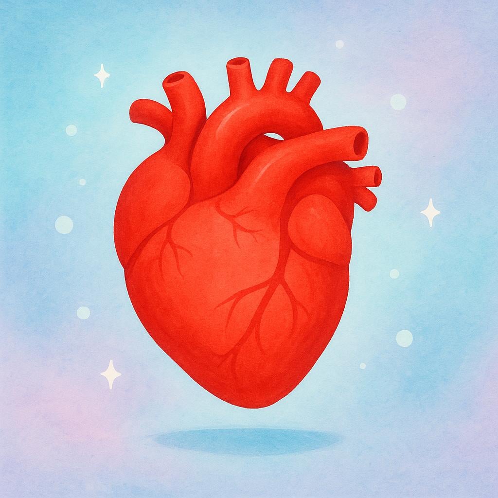 A simple, stylized illustration of a red human heart.