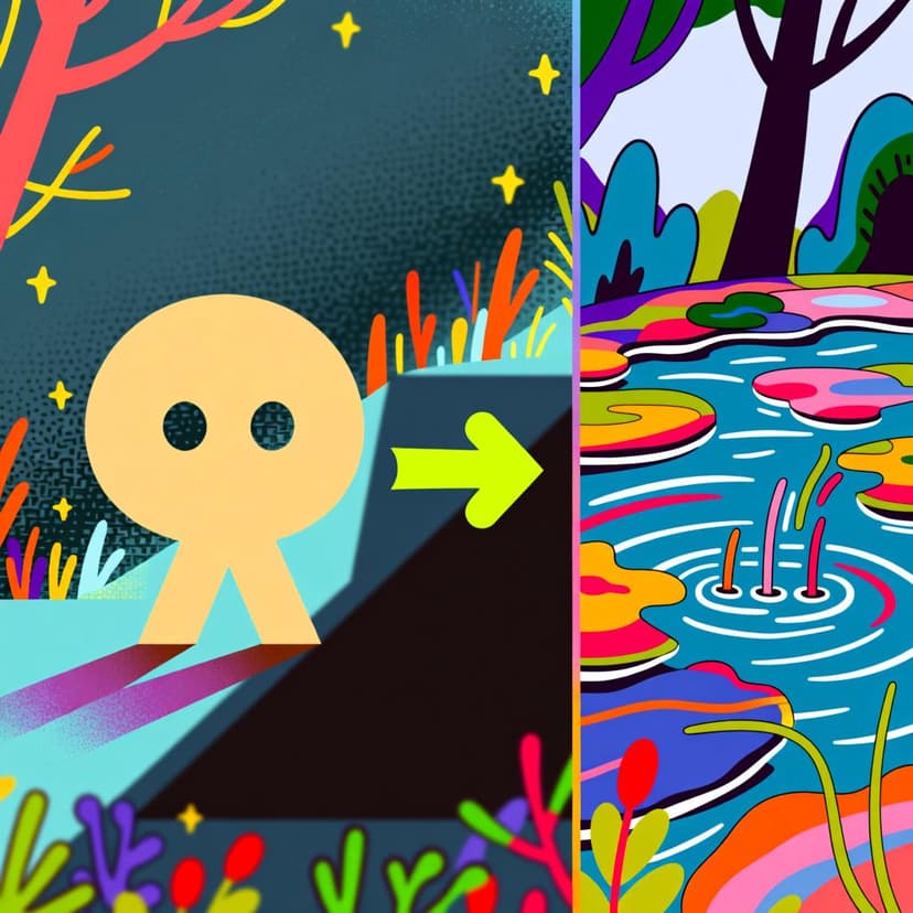 A stylized concept pointing to a clear image of water, illustrating the act of defining a word or concept.