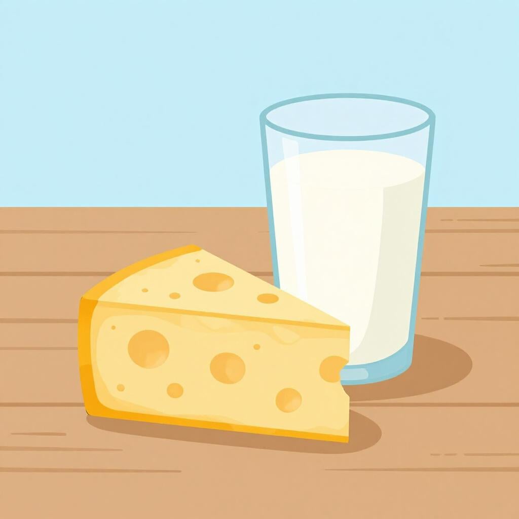 A block of cheese sitting next to a glass of milk.