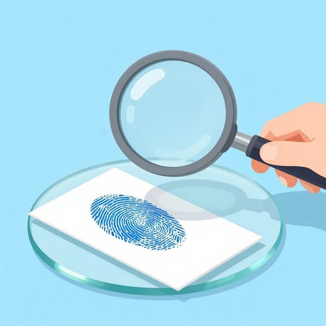 Een detective die een vingerafdruk op een glas vergelijkt met een geprinte bewijskaart, wat een perfecte match laat zien.