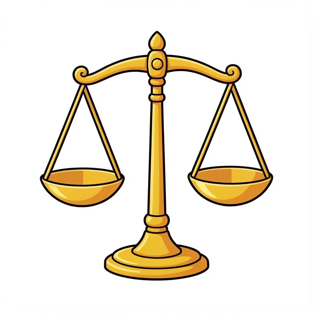 A set of gold balancing scales.