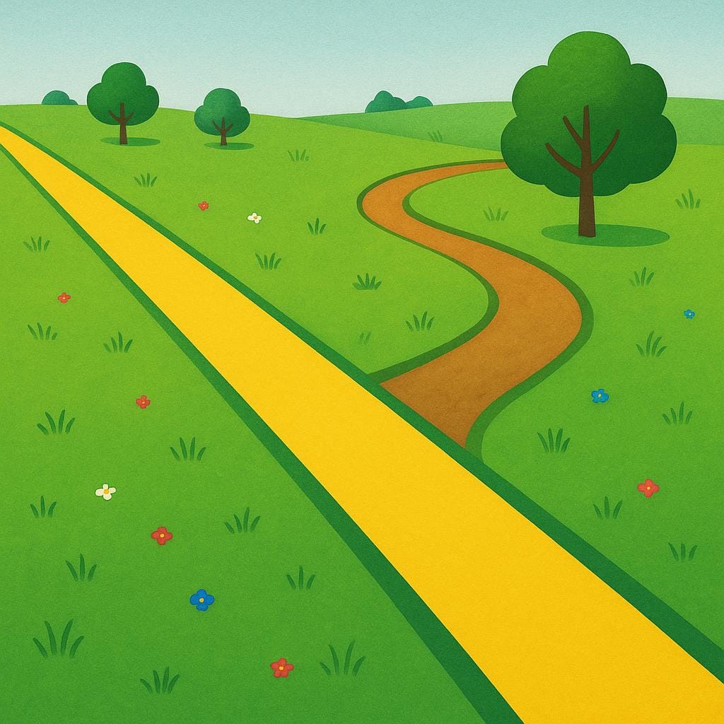 A vibrant illustration showing a straight, short path leading directly to a destination, next to a much longer, curvy path, emphasizing the shortest route.