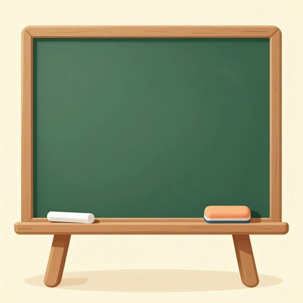Una lavagna verde su un supporto di legno con un pezzo di gesso bianco e una piccola gomma.