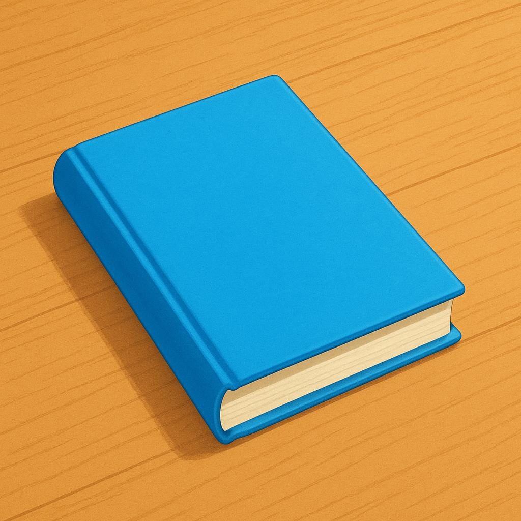 A single closed hardback book with a bright blue cover lying flat.