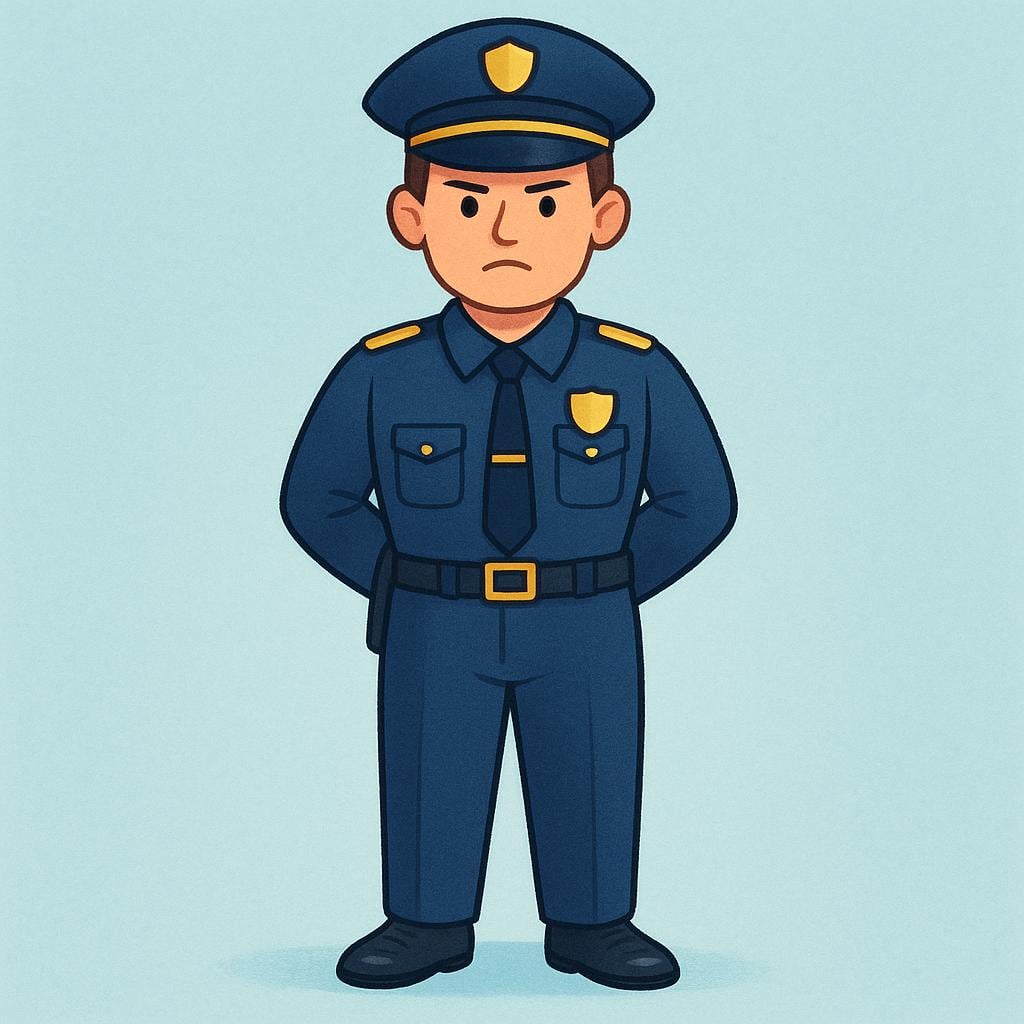 A high-ranking police officer in a formal blue uniform with prominent gold insignia on the shoulders, standing authoritatively.