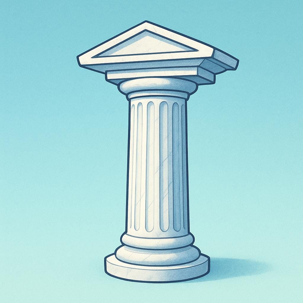 A tall, sturdy, white classical architectural column with a decorative capital and base, providing support.