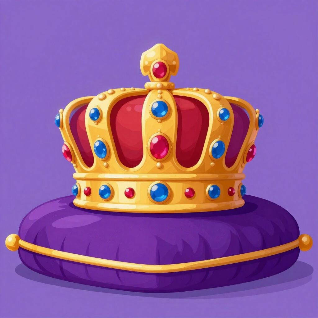 Une magnifique couronne dorée avec des joyaux étincelants posée sur un coussin de velours.