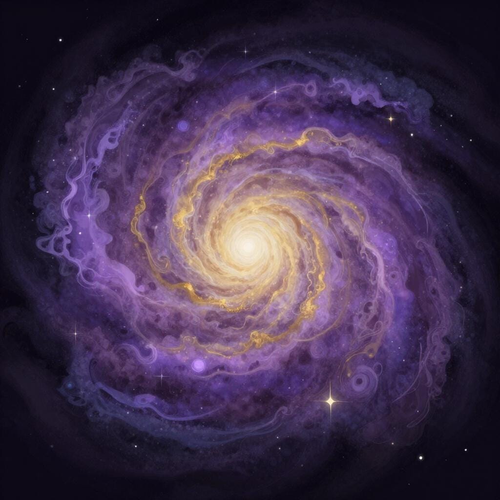 Een gloeiende nevel van wervelende gassen en sterren in de ruimte.