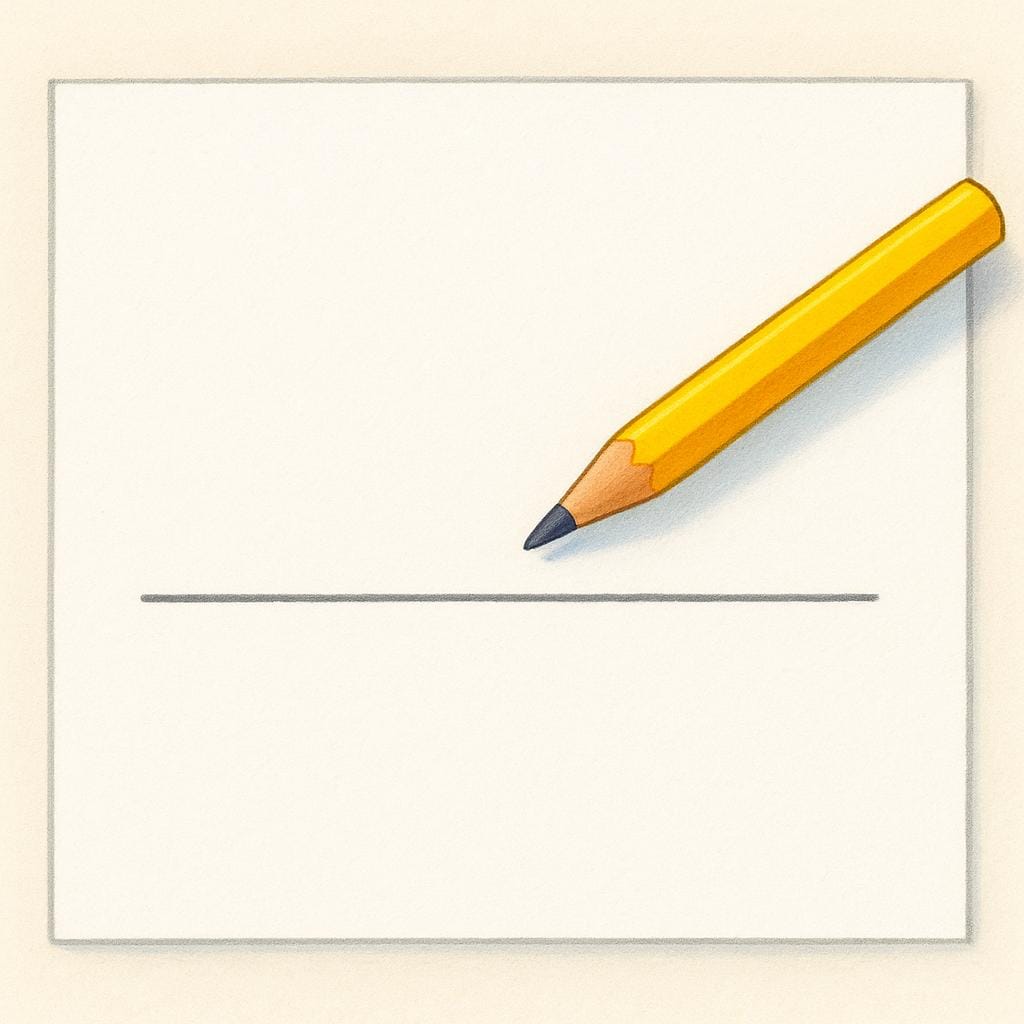 A simple piece of paper with a long, empty line (a blank) clearly marked, with a pencil hovering over the space.