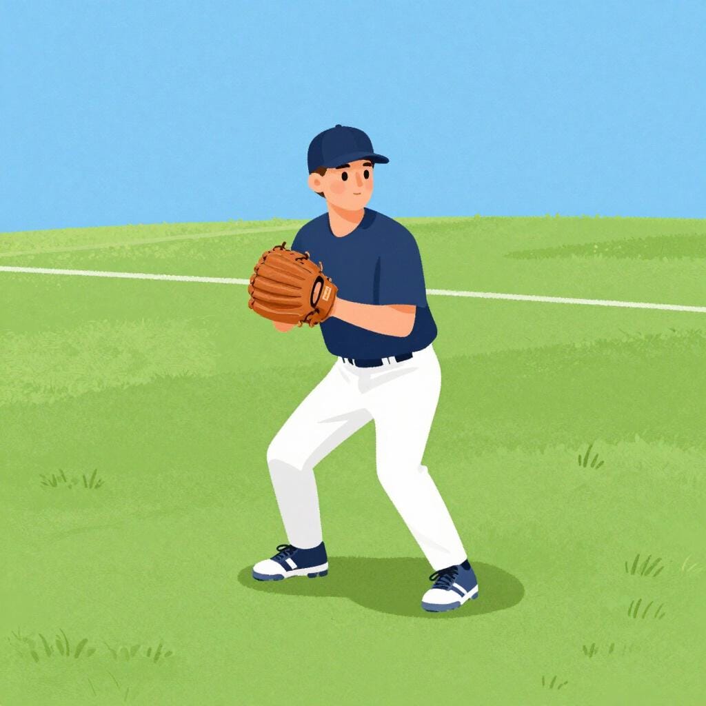Un giocatore di baseball che indossa un'uniforme e un guantone, in piedi su un ampio campo d'erba verde sotto un cielo azzurro.