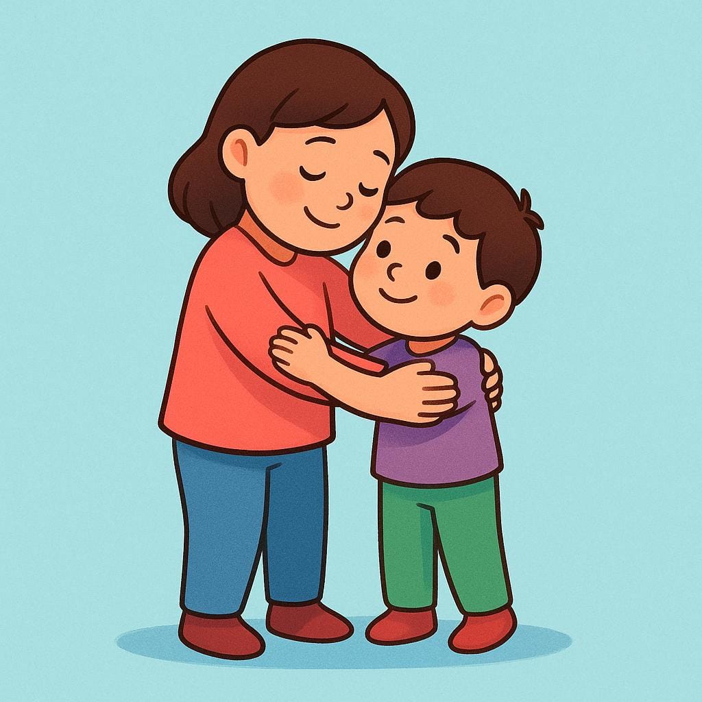 A simple illustration showing two people embracing warmly, symbolizing a strong, shared bond of brotherhood.