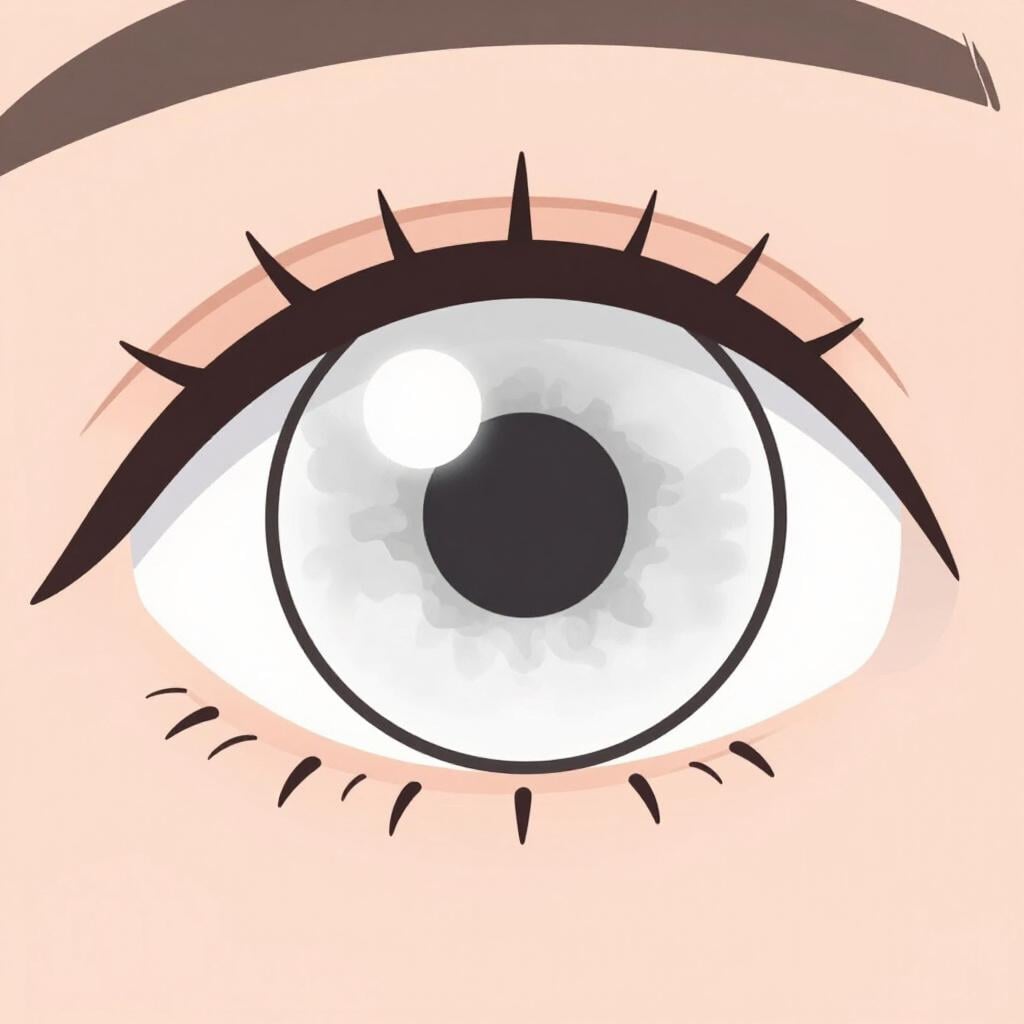 A close-up illustration of a single eye with a cloudy, white-tinted pupil.