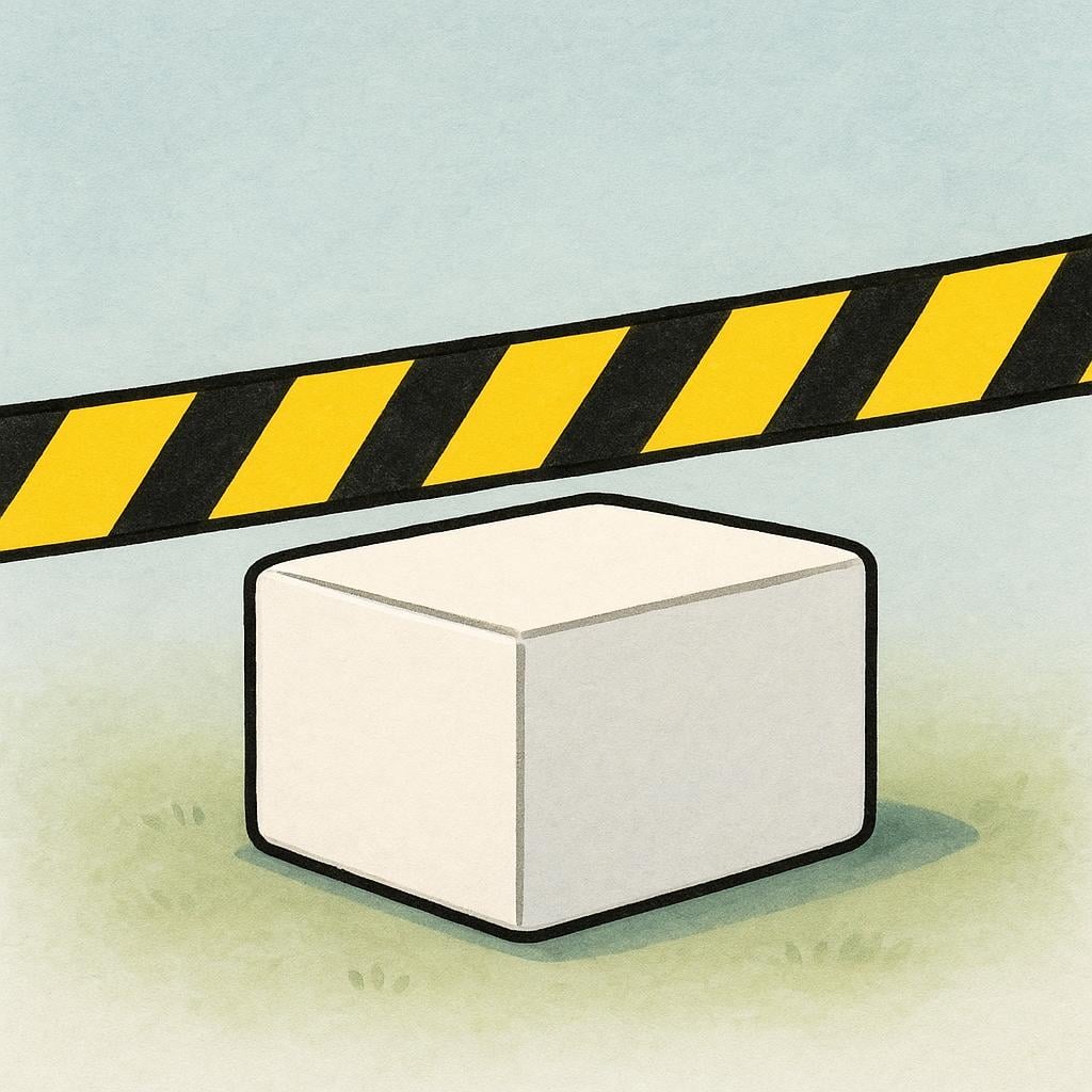 A small, plain white rectangular package resting on the ground, partially covered by yellow and black caution tape, symbolizing an illicit substance.