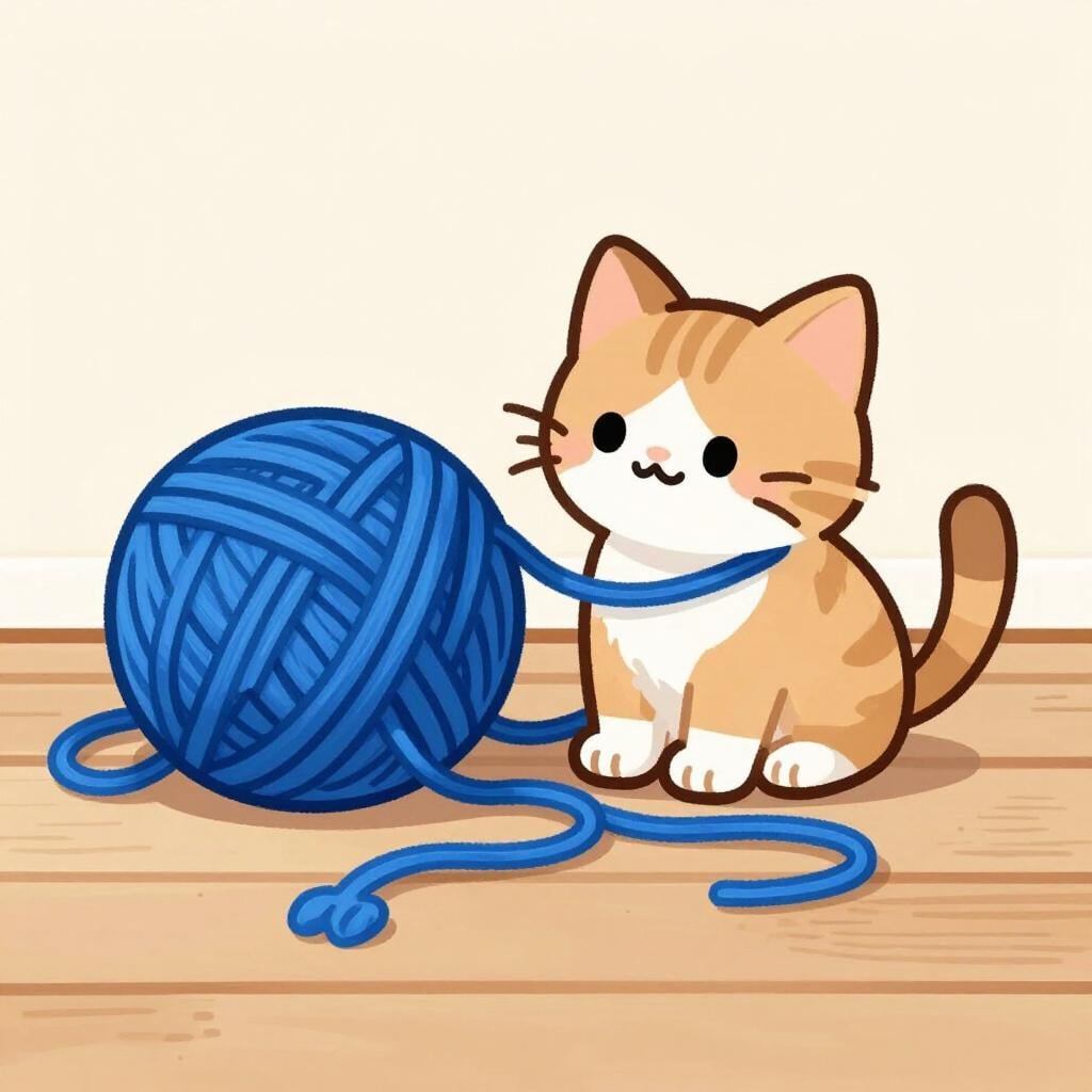 Un chaton espiègle assis à côté d'une pelote de laine renversée avec des fils emmêlés sur le sol.