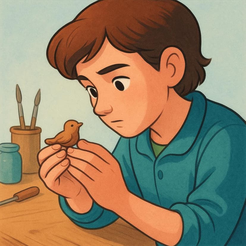 A young person intently examining a small, detailed mechanical piece held in their hand.