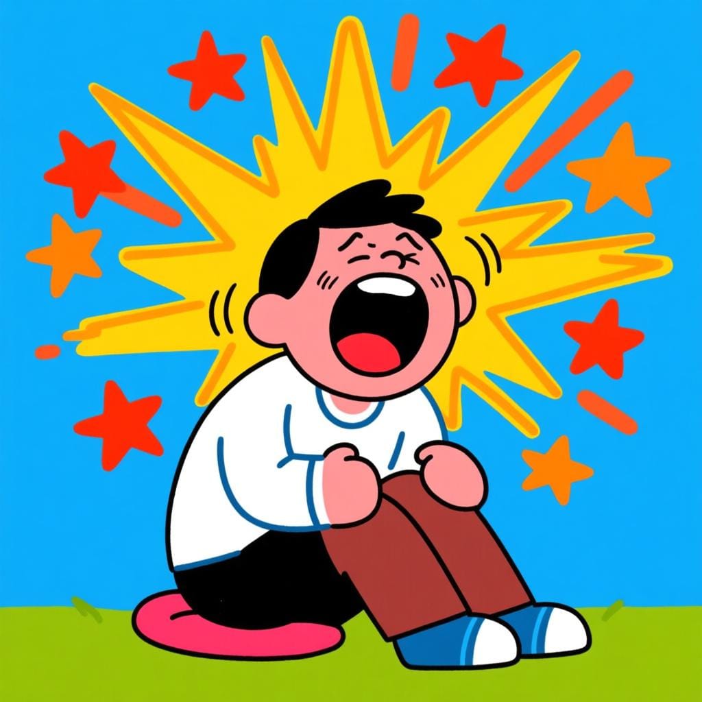 抑えきれないほどの笑いの発作に突然襲われている人。