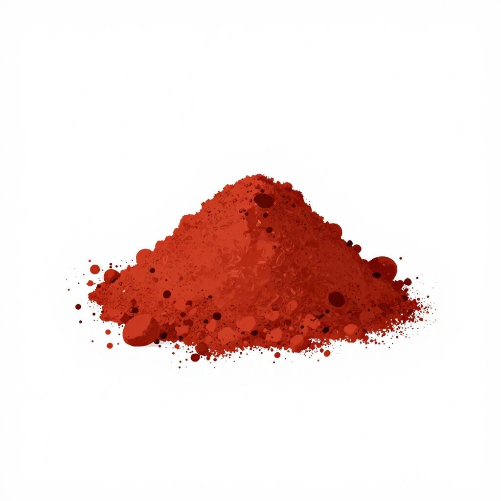 A small pile of bright red mineral powder on a clean white surface.