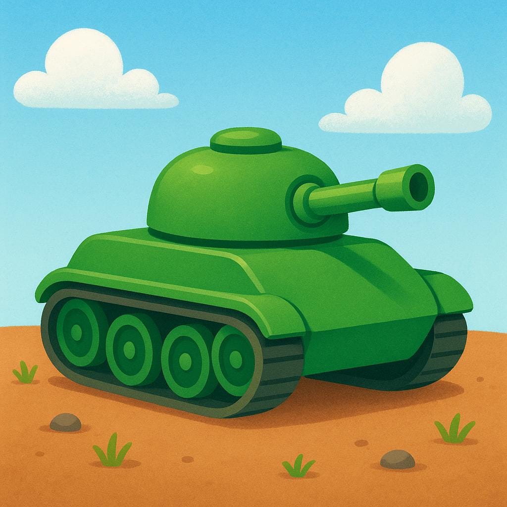 A heavy green military tank with a long cannon parked on a dirt field.