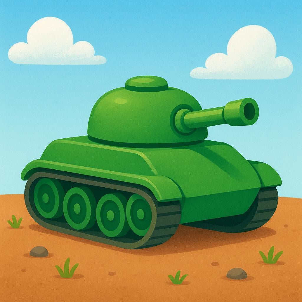 A heavy green military tank with a long cannon parked on a dirt field.