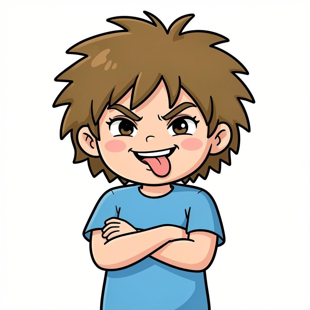 A young child with a mischievous expression sticking their tongue out.