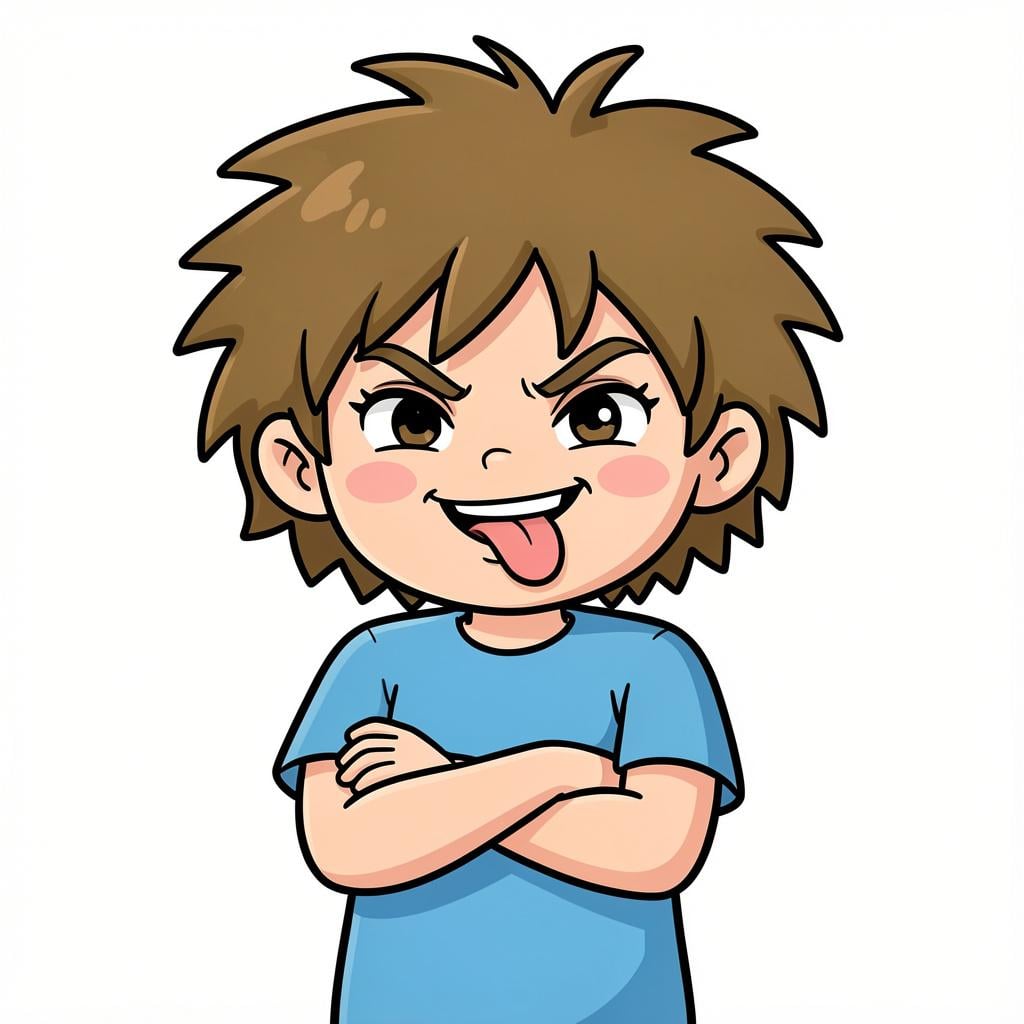 A young child with a mischievous expression sticking their tongue out.