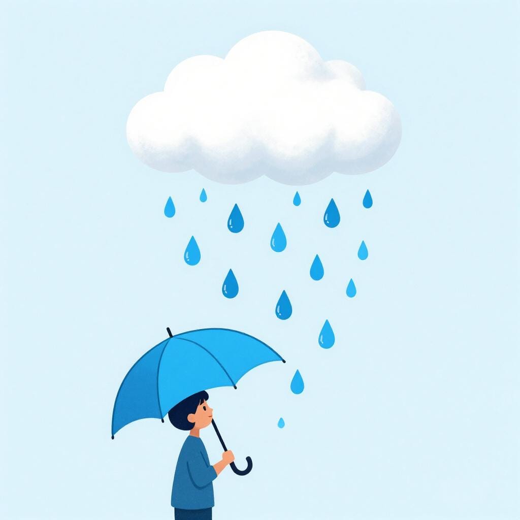 A person holding an open umbrella just as the first raindrops start to fall.