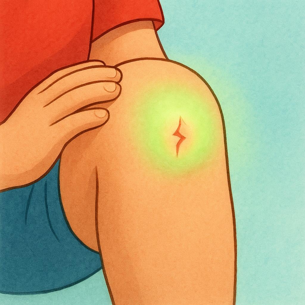 A close-up of a small, jagged cut on a child's knee visibly closing and disappearing, symbolizing the healing process.