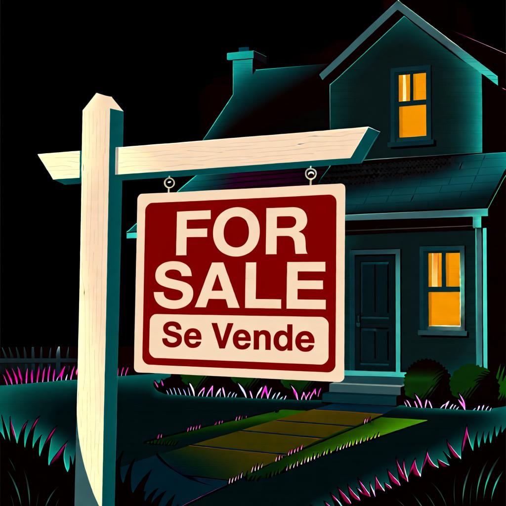 A 'For Sale' sign in Spanish ('Se Vende') in front of a house, indicating a general action without specifying who is doing it.