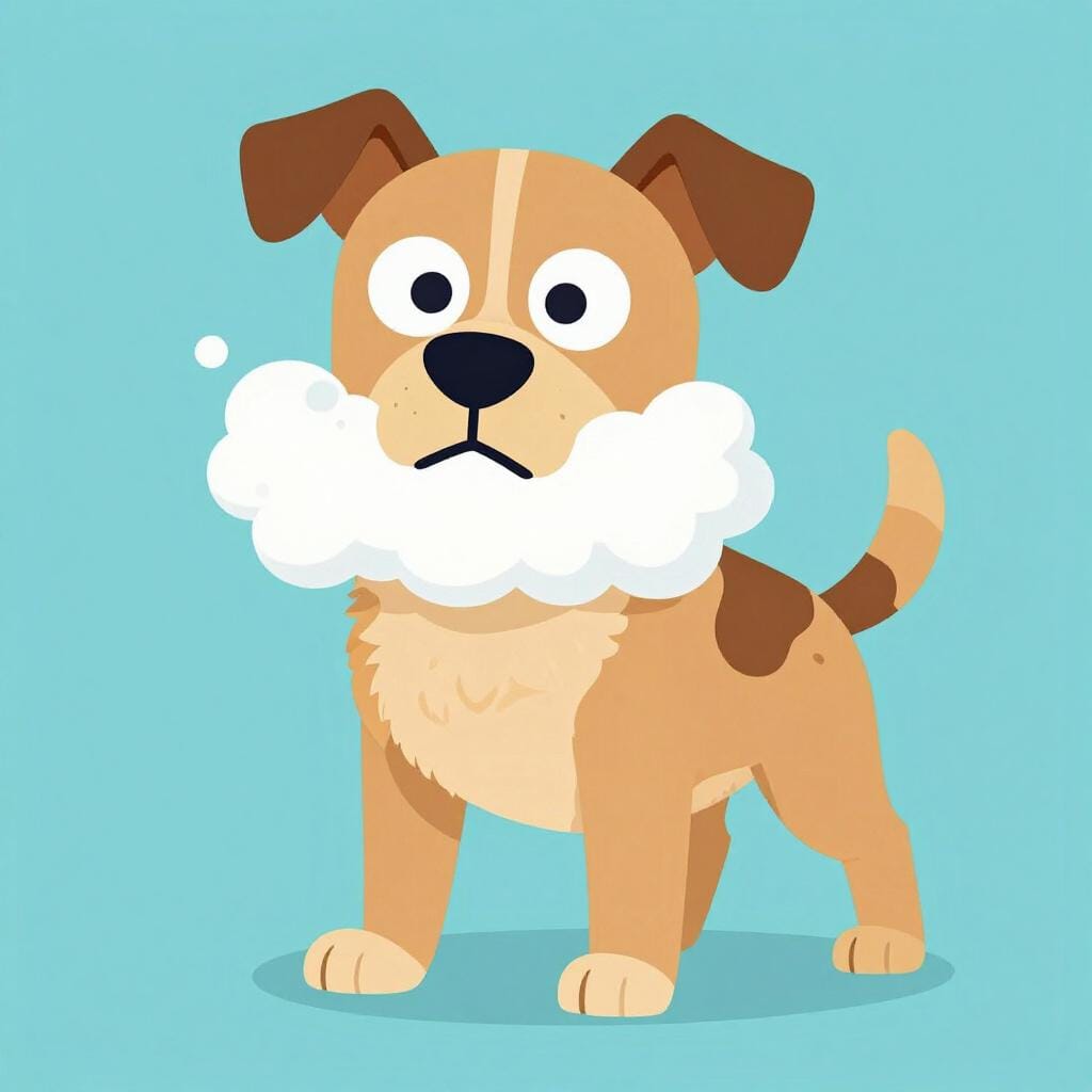 A snarling dog with foam at its mouth and wild eyes.