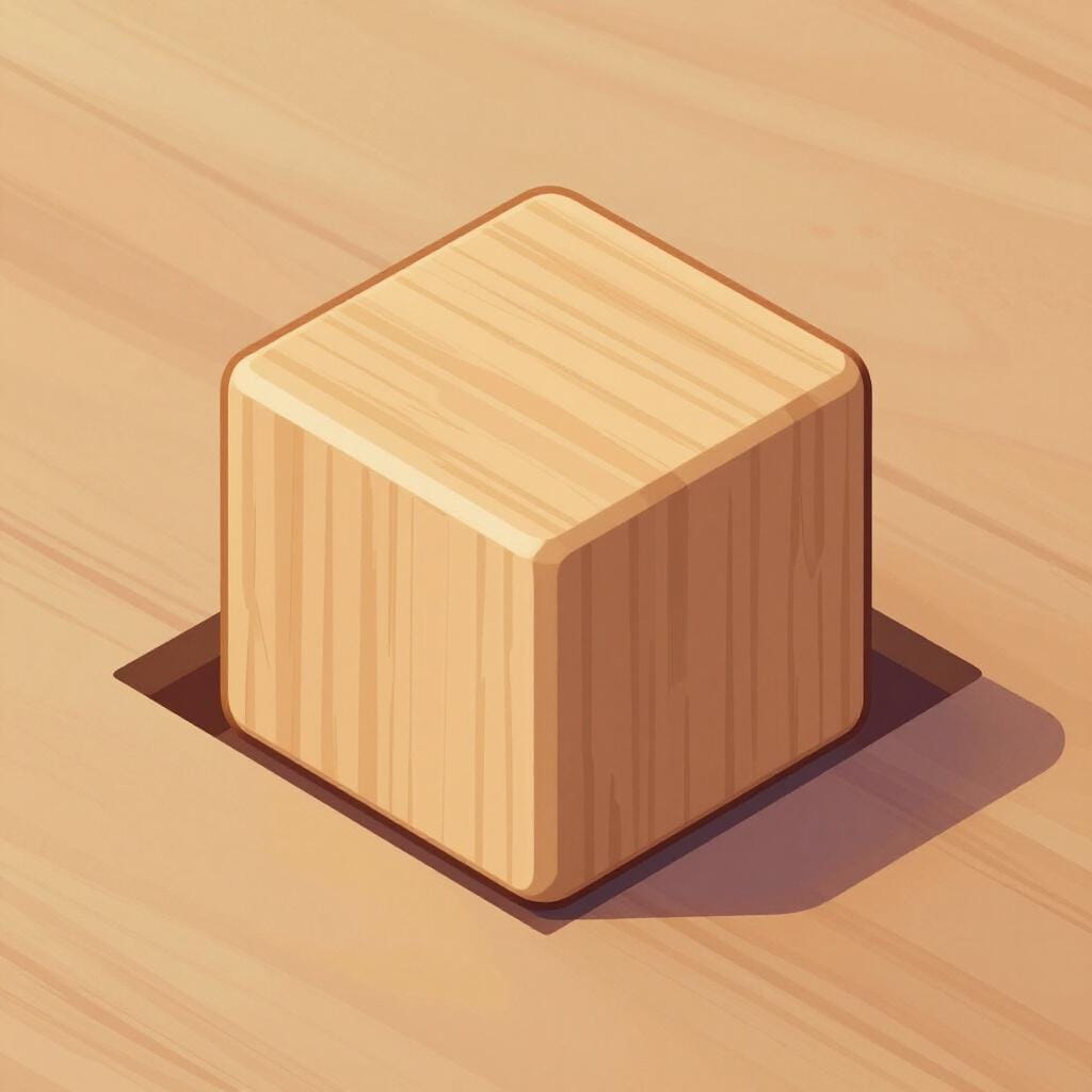 Een houten blokje dat perfect in een vierkant gat in een speelgoedkist past.