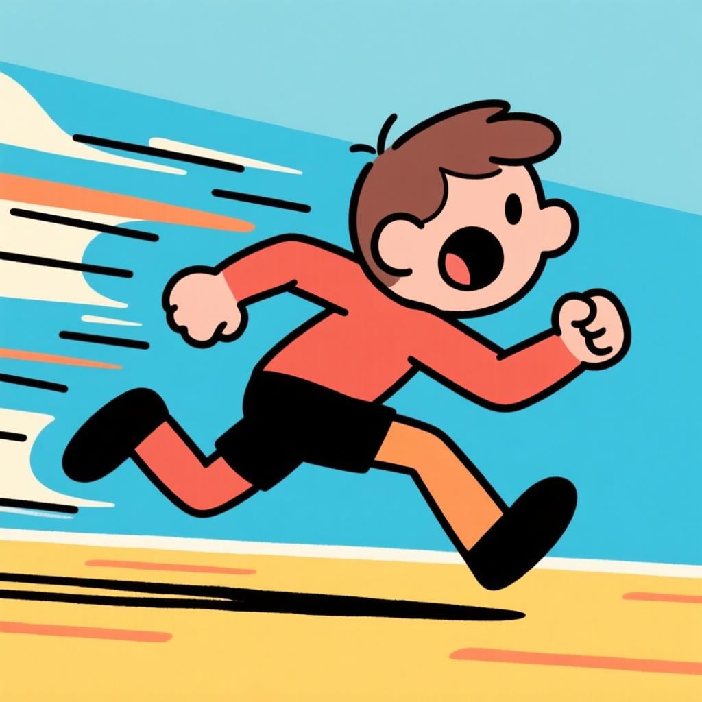 A stylized illustration of a person running incredibly fast, demonstrating maximum effort and speed.