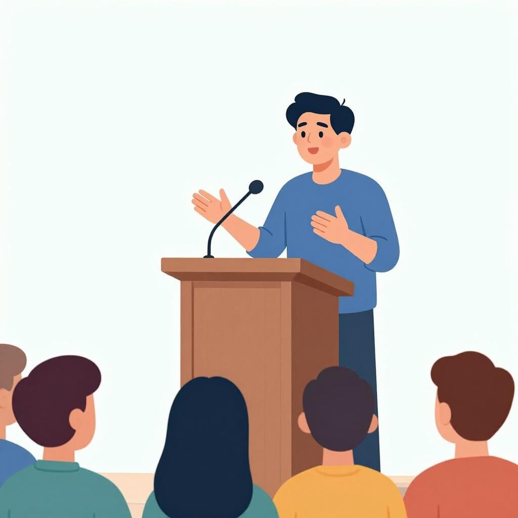 A person standing behind a wooden podium speaking to an audience.