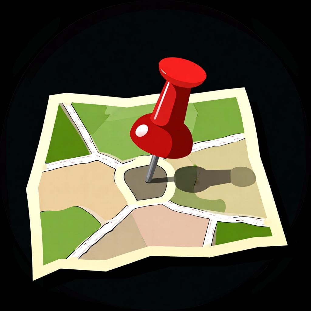 Um mapa simples de um país com um grande alfinete vermelho marcando uma cidade, indicando uma localização específica.