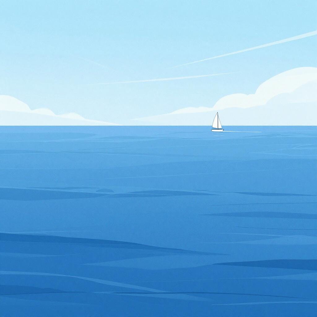 A vast blue ocean with gentle waves under a bright sun.