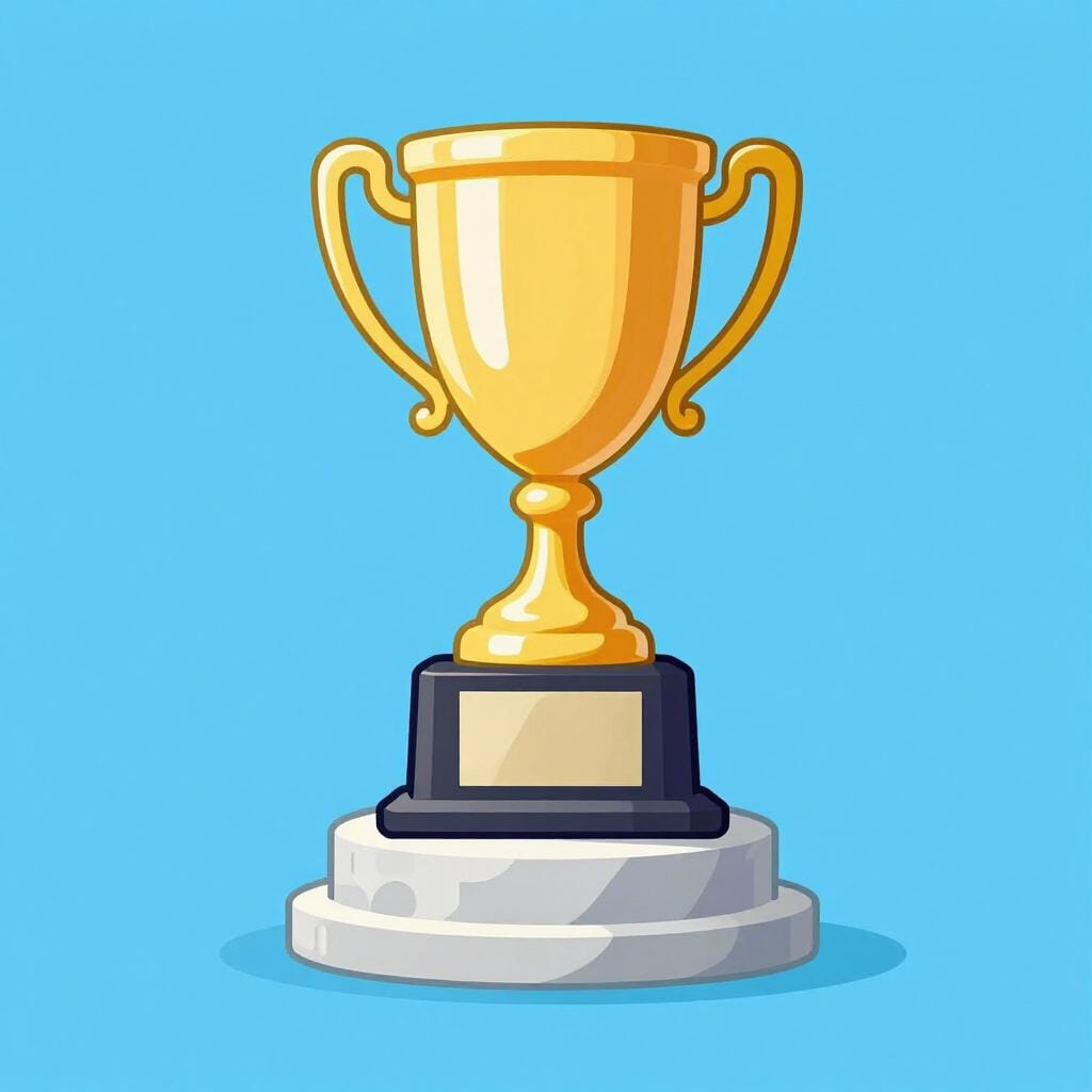 Eine Sieger-Trophäe auf einem hohen Podest.