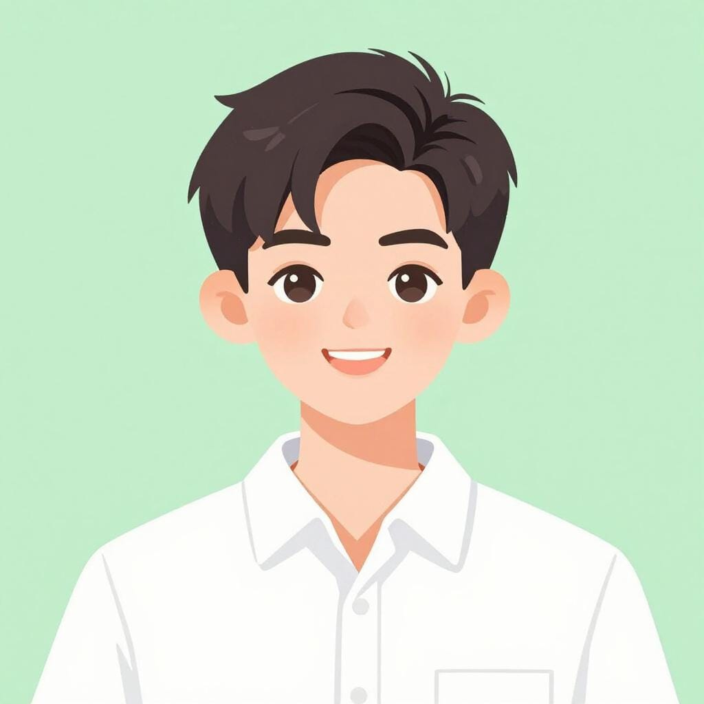 A smiling young man with tidy hair wearing a clean white shirt.