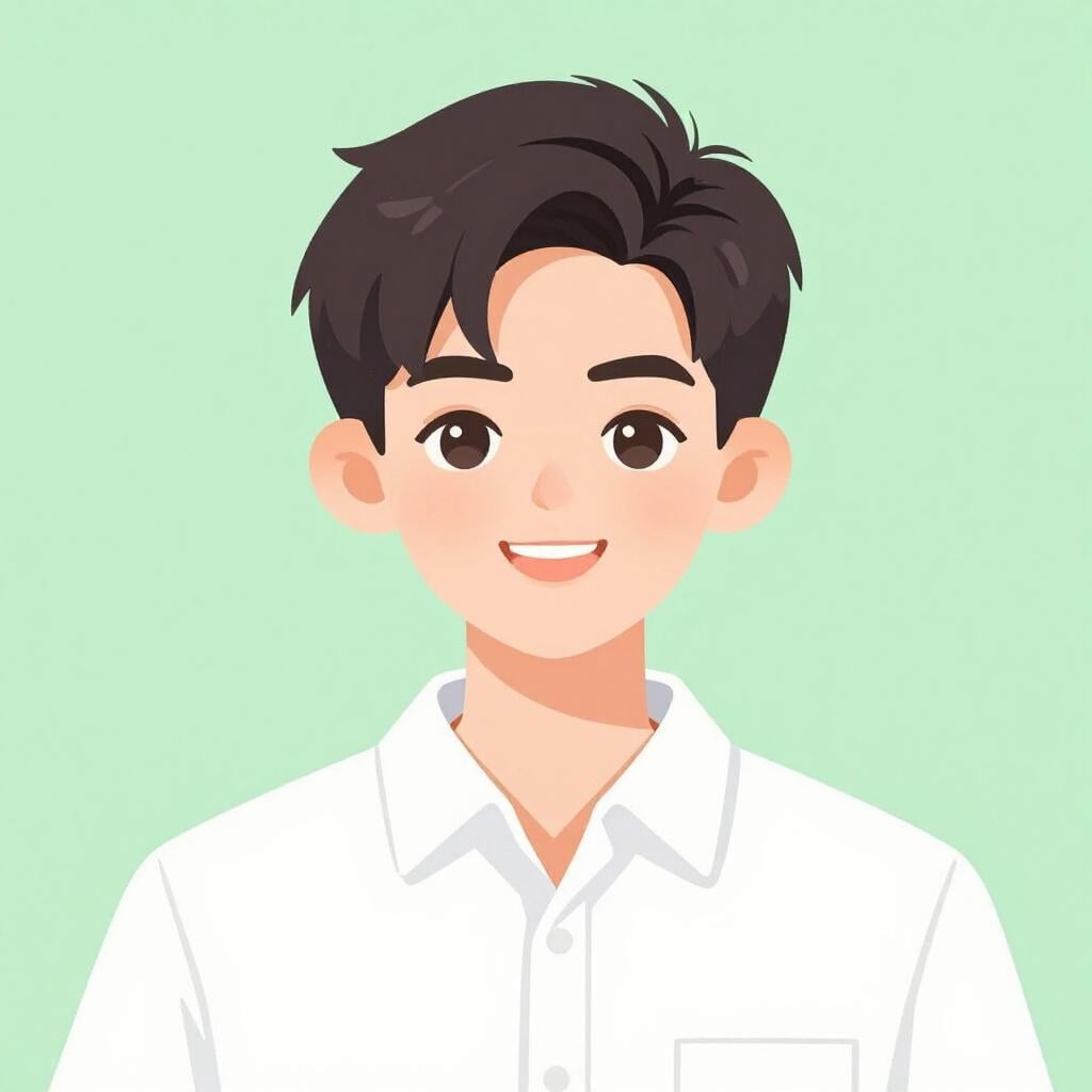 A smiling young man with tidy hair wearing a clean white shirt.