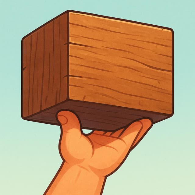 A large, open hand firmly holding up a heavy wooden block from underneath, illustrating physical support.