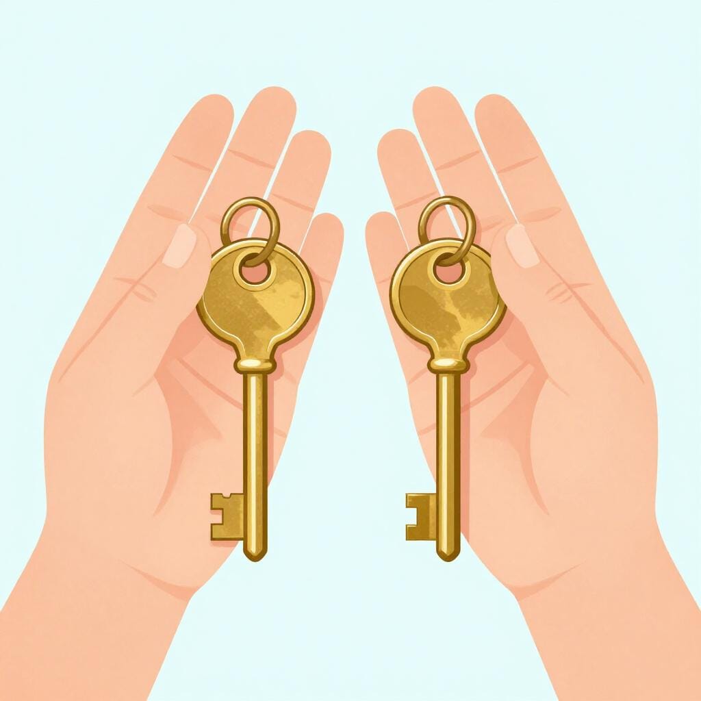 A person holding two identical keys side by side to see if they match.