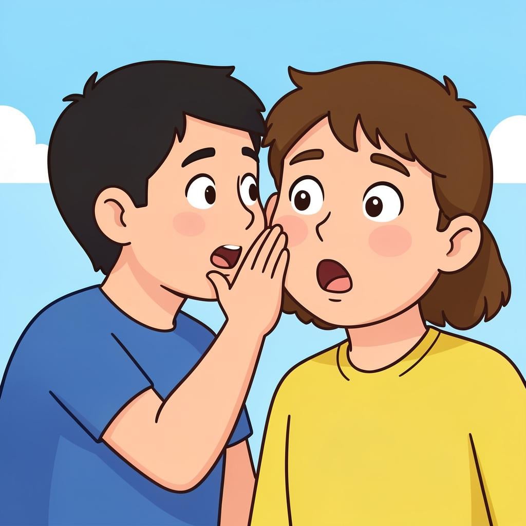 One person speaking into the ear of another person who is listening intently.