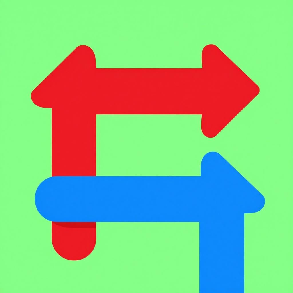 Two arrows pointing in opposite directions on a simple green field.