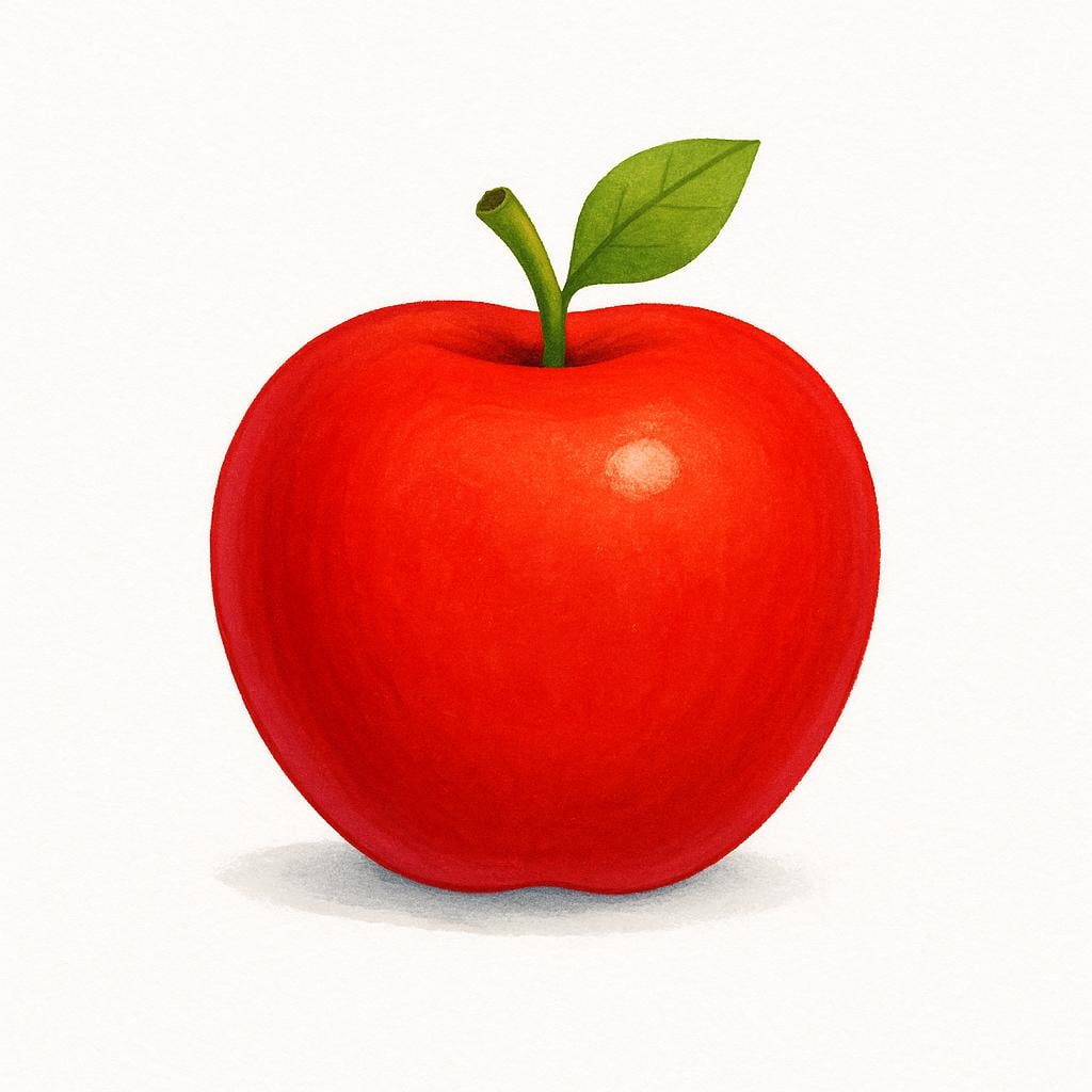 A single, flawless, bright red apple centered on a plain background, illustrating absolute completeness.