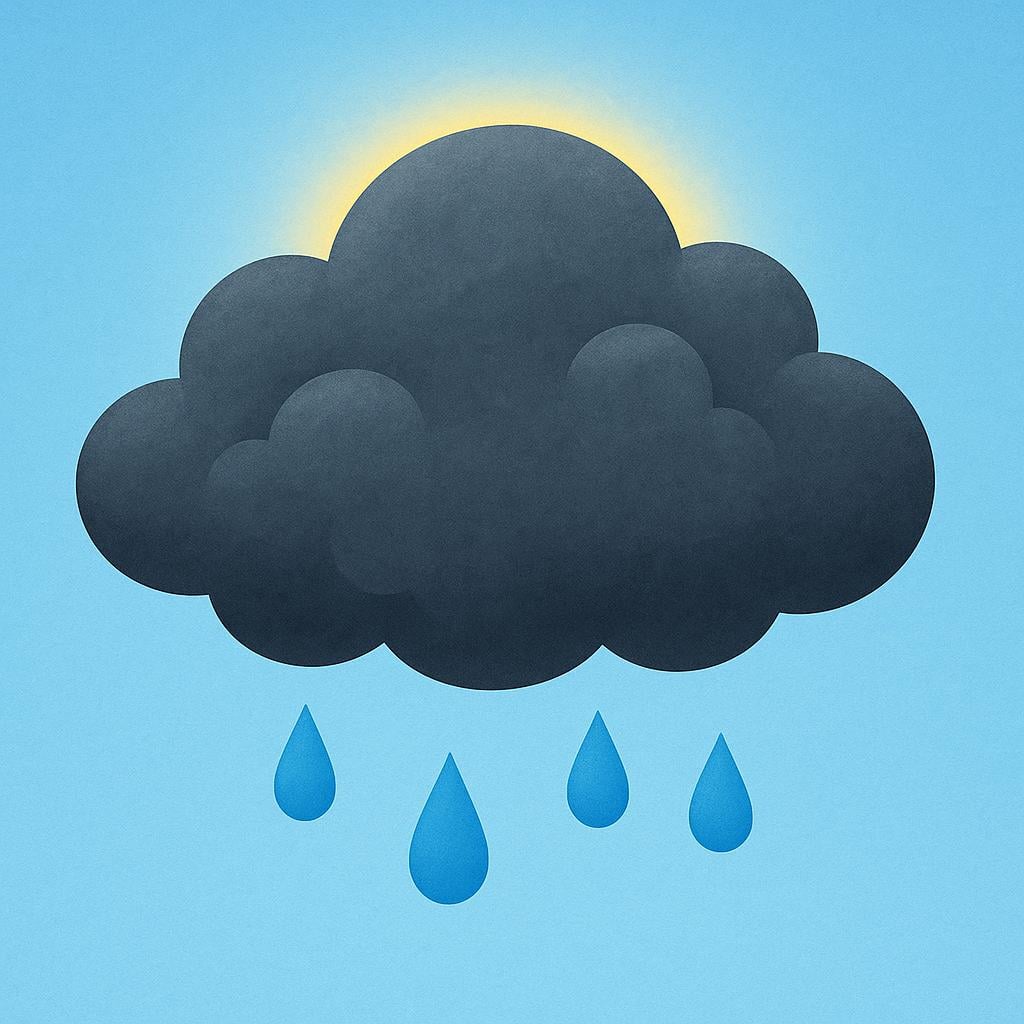 A large, dark gray rain cloud completely obscuring a small, brightly shining yellow sun, symbolizing gloom or darkness.