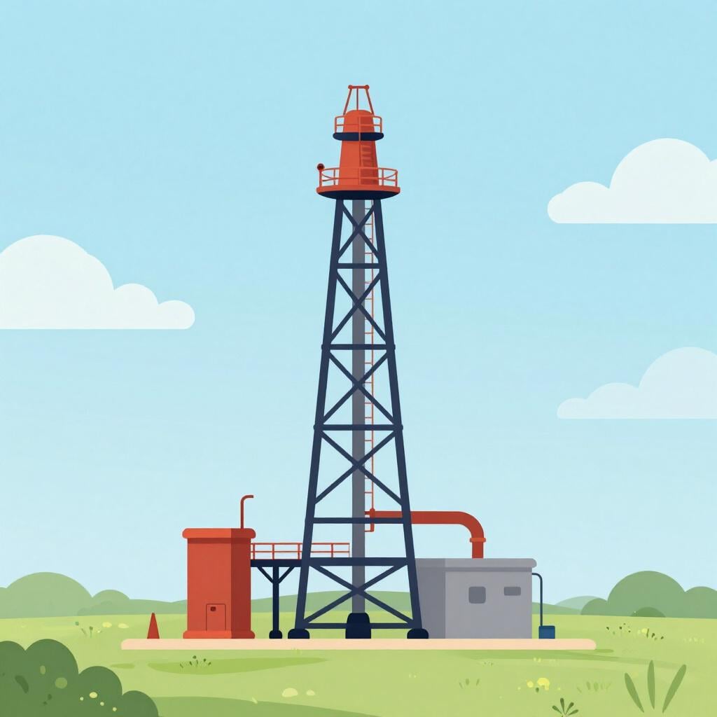 砂漠の風景の中に立つ、大きな産業用オイルリグ。