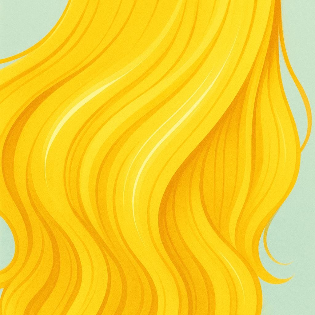A close-up of flowing, bright golden-yellow hair, illustrating the color blonde.