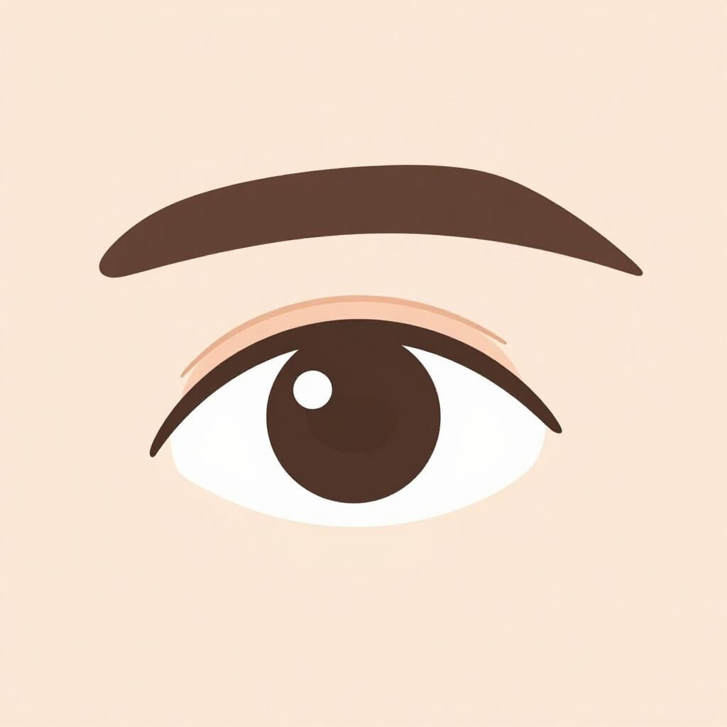 A close-up illustration of a single human eye with a thick, well-defined eyebrow arched above it.