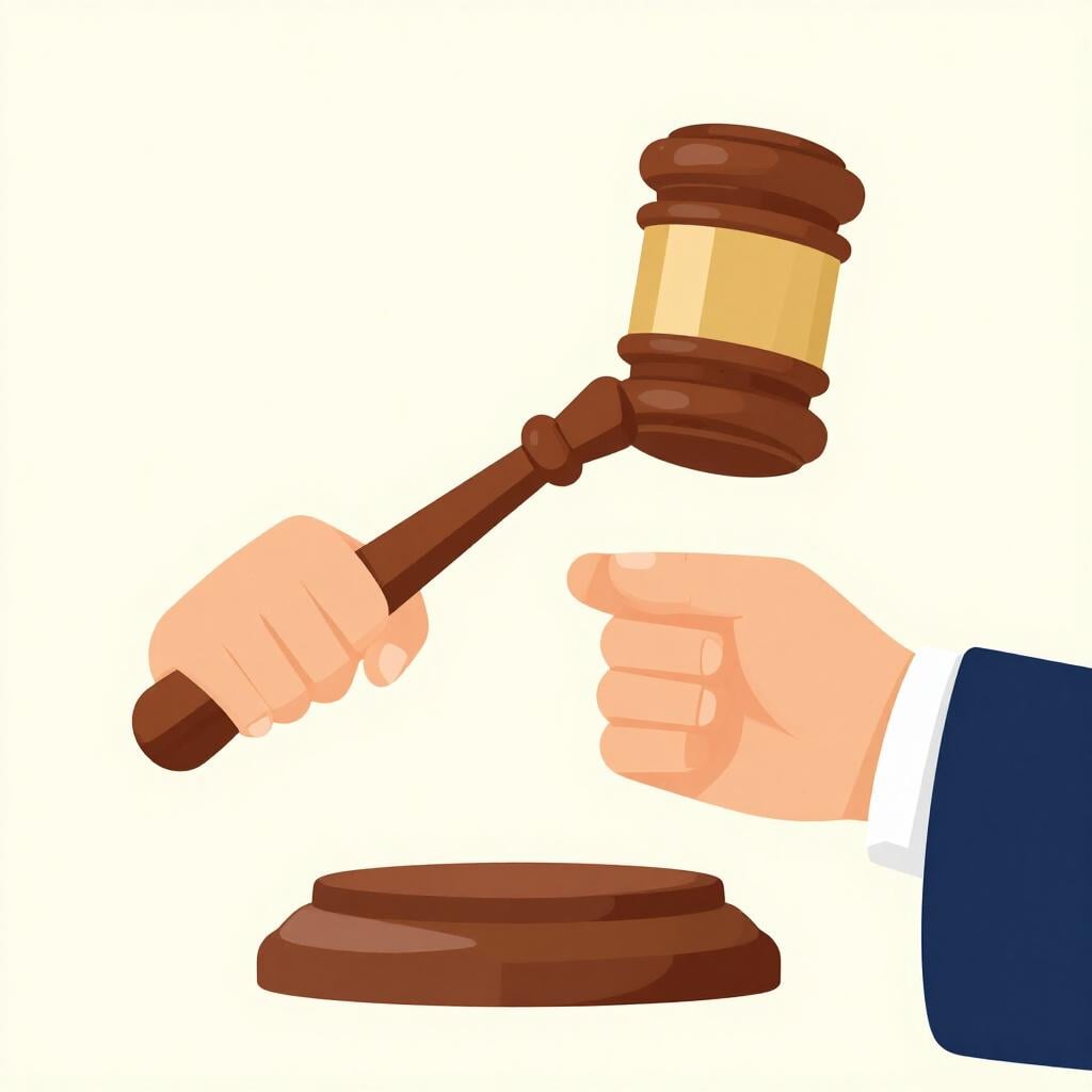 A person in a formal robe holding a wooden gavel up in the air.