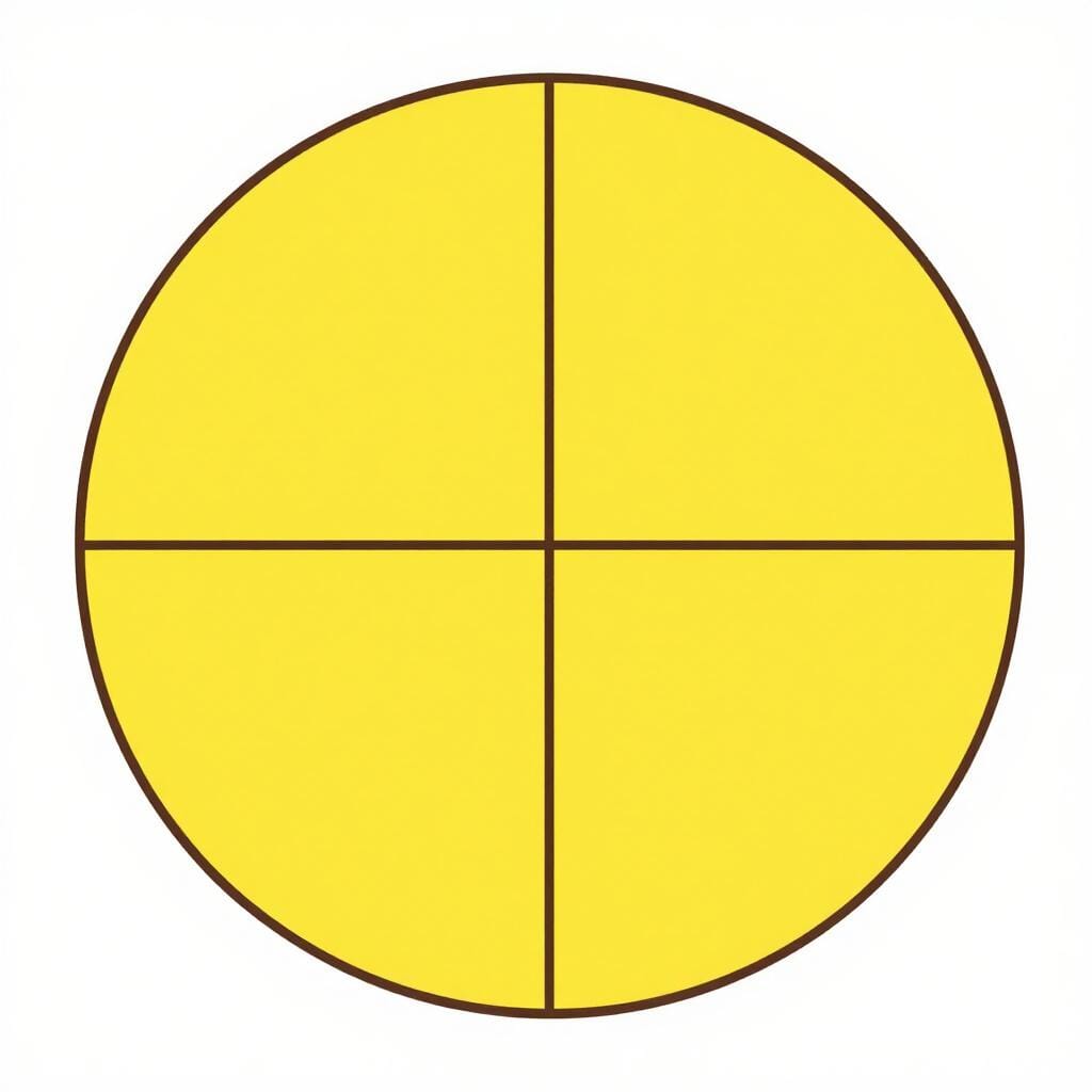 2本の交差する線で4つの等しい部分に分割された単純な円で、1つの部分が明るい色で強調されています。