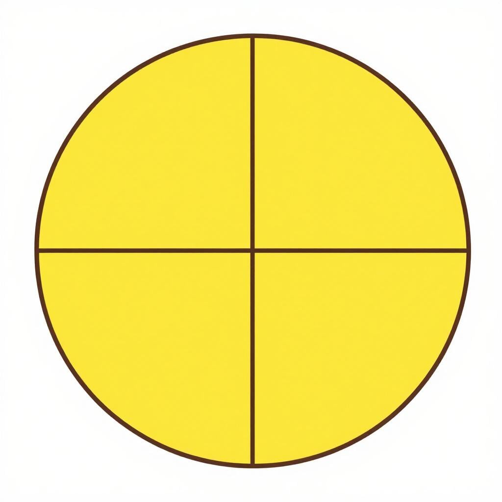 A simple circle divided into four equal parts by two intersecting lines, with one section highlighted in a bright color.